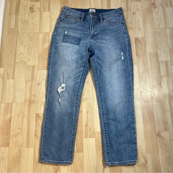 J.Crew Womens Vintage Crop Patch Medium Wash High Rise Distressed Jeans Size 29 - Picture 1 of 8